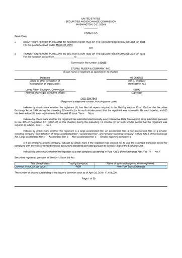 Thumbnail Sturm, Ruger & Co 10-Q Quarterly Report FY2019 
