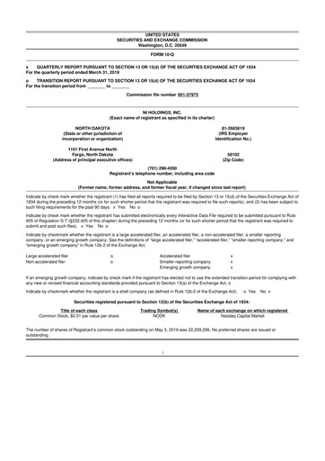 Thumbnail NI Holdings
 10-Q Quarterly Report FY2019 