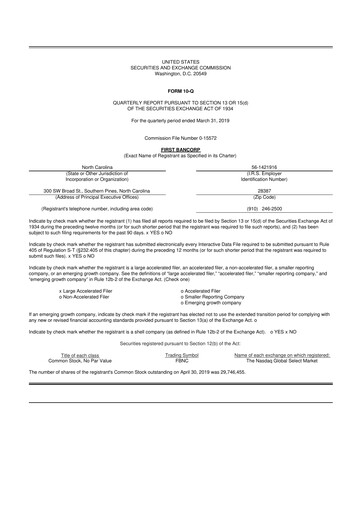 Thumbnail First Bancorp
 10-Q Quarterly Report FY2019 