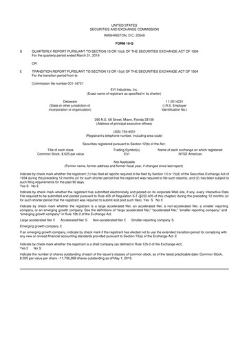 Miniature EVI Industries 10-Q Rapport trimestriel 2019 