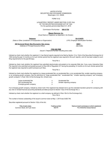 Miniature Magyar Bancorp 10-Q Rapport trimestriel 2019 