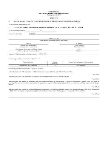 Miniature EVI Industries 10-K Rapport annuel 2019