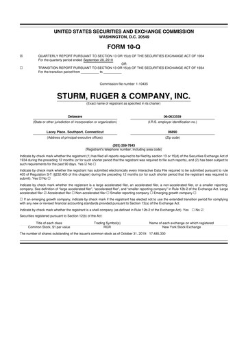 Thumbnail Sturm, Ruger & Co 10-Q Quarterly Report FY2019 