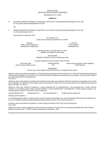 Miniature EVI Industries 10-Q Rapport trimestriel 2020 