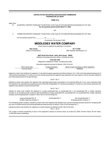 Thumbnail Middlesex Water Company
 10-Q Quarterly Report FY2020 