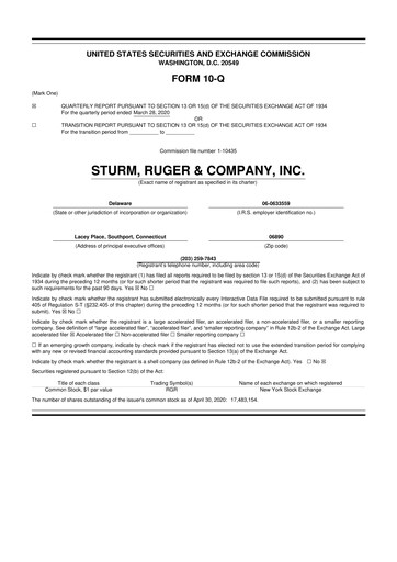Thumbnail Sturm, Ruger & Co 10-Q Quarterly Report FY2020 