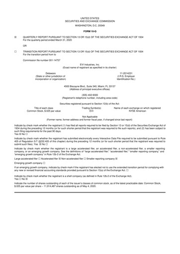 Miniature EVI Industries 10-Q Rapport trimestriel 2020 