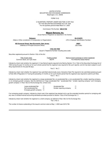 Miniature Magyar Bancorp 10-Q Rapport trimestriel 2020 
