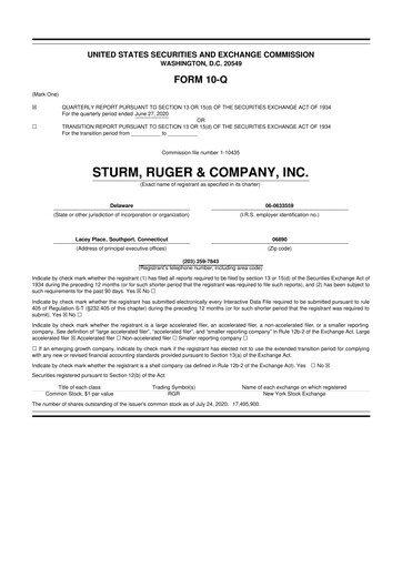 Thumbnail Sturm, Ruger & Co 10-Q Quarterly Report FY2020 