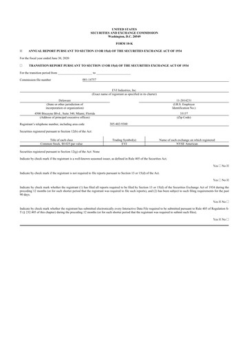 Miniature EVI Industries 10-K Rapport annuel 2020