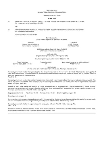 Miniature EVI Industries 10-Q Rapport trimestriel 2021 