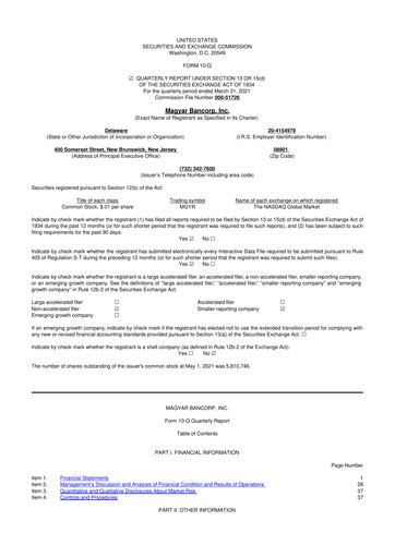 Miniature Magyar Bancorp 10-Q Rapport trimestriel 2021 