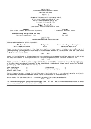 Miniature Magyar Bancorp 10-Q Rapport trimestriel 2021 