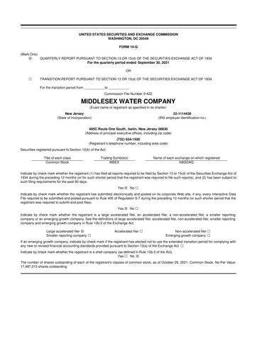 Thumbnail Middlesex Water Company
 10-Q Quarterly Report FY2021 