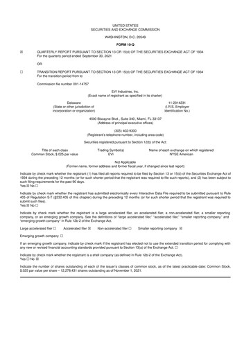 Miniature EVI Industries 10-Q Rapport trimestriel 2022 