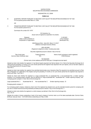 Miniature EVI Industries 10-Q Rapport trimestriel 2022 
