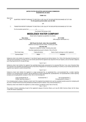 Thumbnail Middlesex Water Company
 10-Q Quarterly Report FY2022 