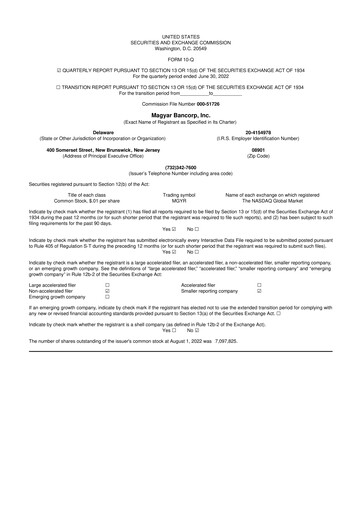 Miniature Magyar Bancorp 10-Q Rapport trimestriel 2022 