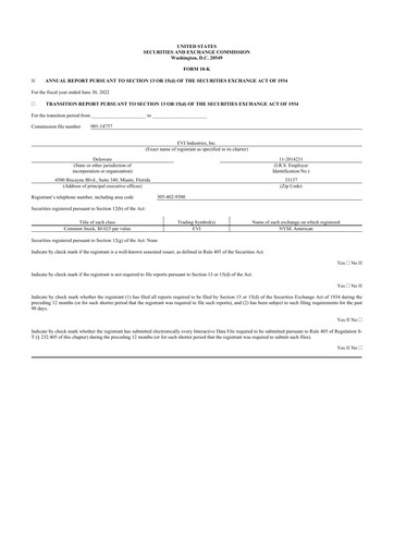 Miniature EVI Industries 10-K Rapport annuel 2022