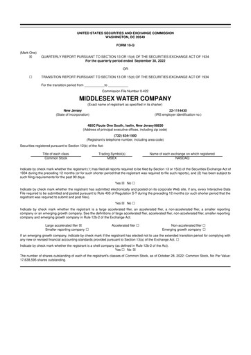 Thumbnail Middlesex Water Company
 10-Q Quarterly Report FY2022 