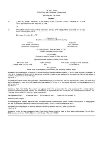 Miniature EVI Industries 10-Q Rapport trimestriel 2023 