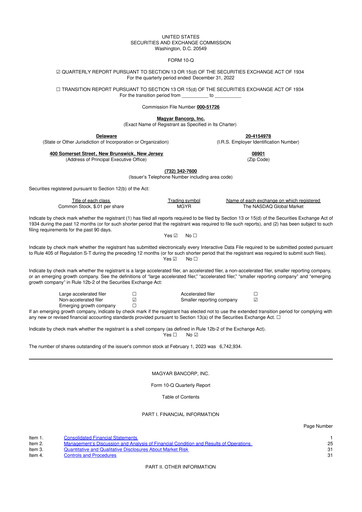 Miniature Magyar Bancorp 10-Q Rapport trimestriel 2023 