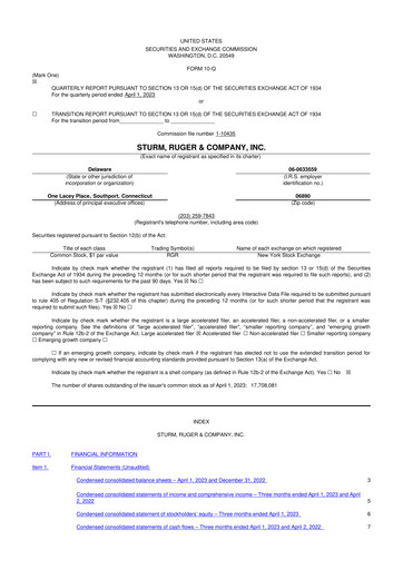 Thumbnail Sturm, Ruger & Co 10-Q Quarterly Report FY2023 