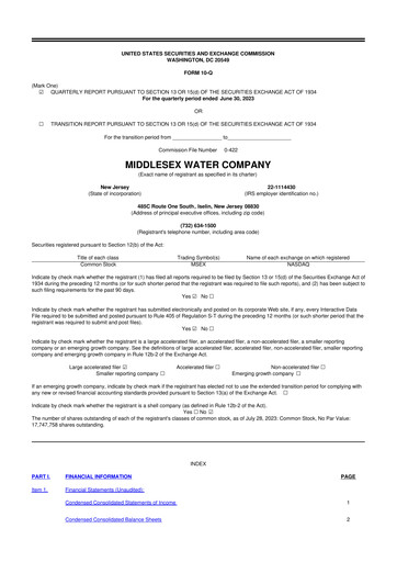 Thumbnail Middlesex Water Company
 10-Q Quarterly Report FY2023 