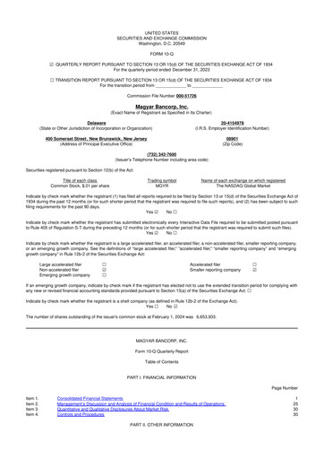 Miniature Magyar Bancorp 10-Q Rapport trimestriel 2024 