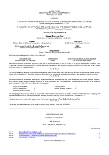 Miniature Magyar Bancorp 10-Q Rapport trimestriel 2024 