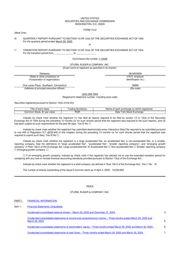 Thumbnail Sturm, Ruger & Co 10-Q Quarterly Report FY2025 