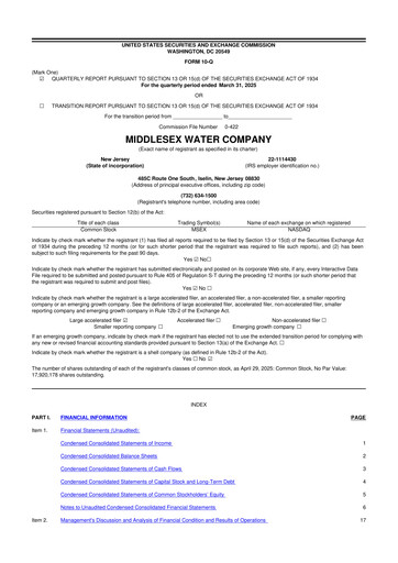 Thumbnail Middlesex Water Company
 10-Q Quarterly Report FY2025 