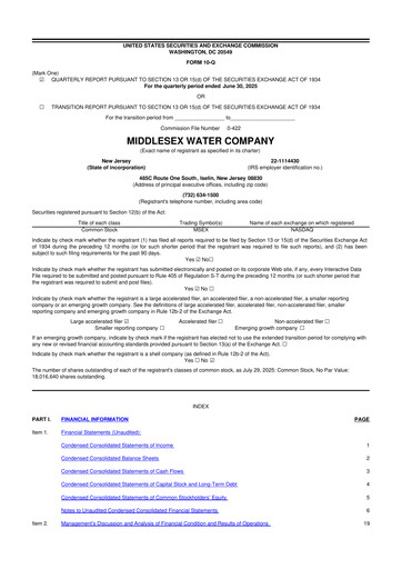 Thumbnail Middlesex Water Company
 10-Q Quarterly Report FY2025 