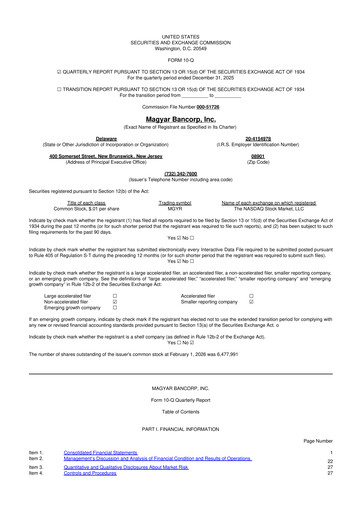 Miniature Magyar Bancorp 10-Q Rapport trimestriel 2026 