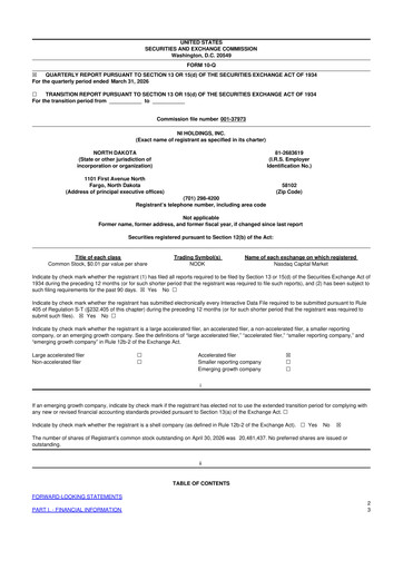 Thumbnail NI Holdings
 10-Q Quarterly Report FY 