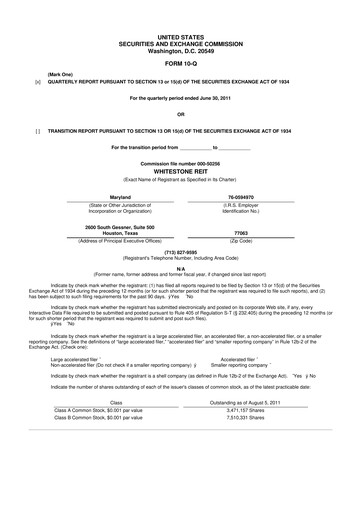 Thumbnail Whitestone REIT 10-Q Quarterly Report FY2011 