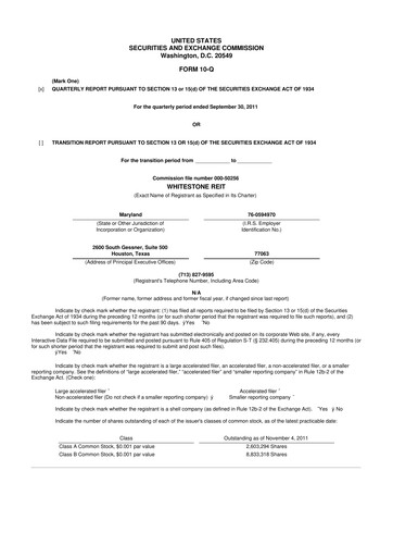 Thumbnail Whitestone REIT 10-Q Quarterly Report FY2011 