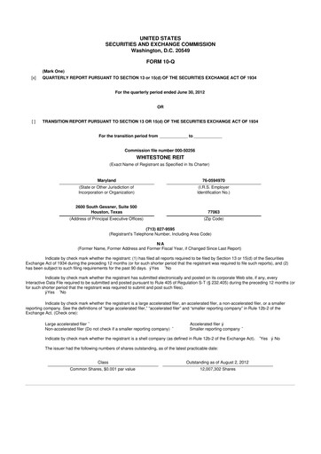 Thumbnail Whitestone REIT 10-Q Quarterly Report FY2012 