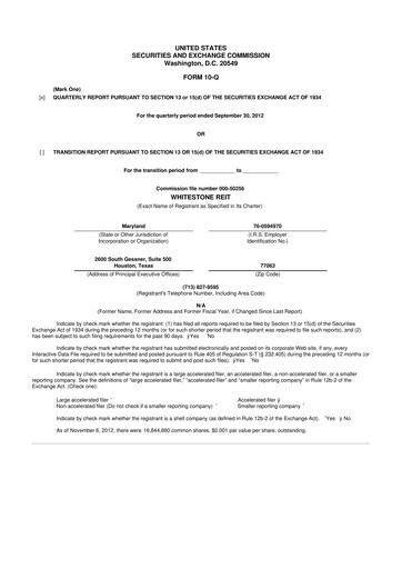 Thumbnail Whitestone REIT 10-Q Quarterly Report FY2012 