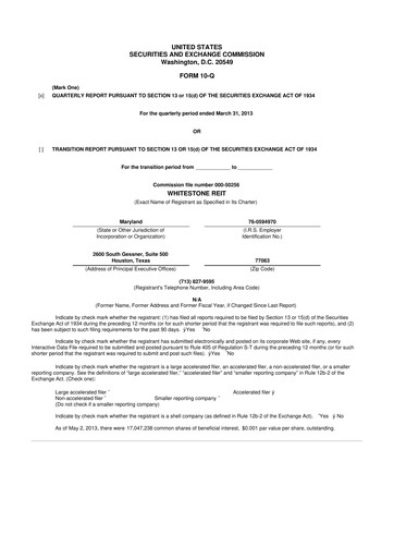 Thumbnail Whitestone REIT 10-Q Quarterly Report FY2013 