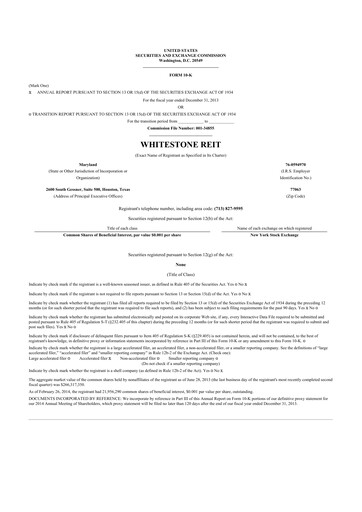 Thumbnail Whitestone REIT 10-K Annual Report 2013