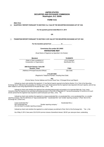 Thumbnail Whitestone REIT 10-Q Quarterly Report FY2014 