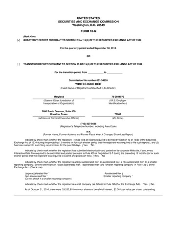 Thumbnail Whitestone REIT 10-Q Quarterly Report FY2016 