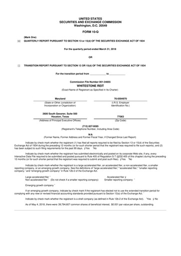 Thumbnail Whitestone REIT 10-Q Quarterly Report FY2018 