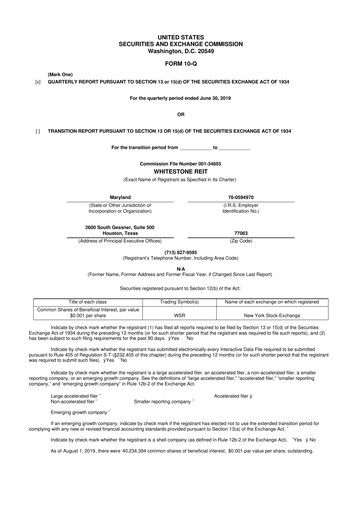 Thumbnail Whitestone REIT 10-Q Quarterly Report FY2019 