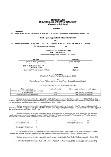 Thumbnail Whitestone REIT 10-Q Quarterly Report FY2020 
