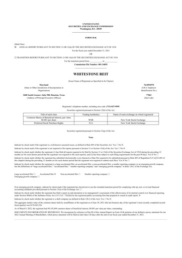 Thumbnail Whitestone REIT 10-K Annual Report 2021