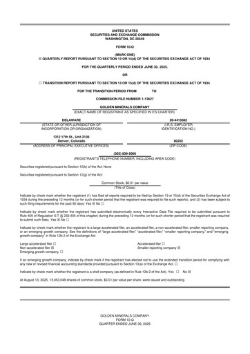Miniature Golden Minerals
 10-Q Rapport trimestriel 2025 