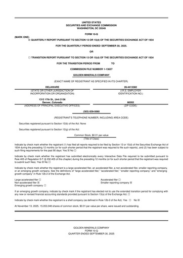 Miniature Golden Minerals
 10-Q Rapport trimestriel 2025 