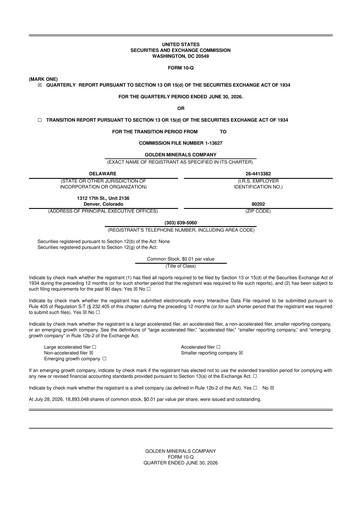 Thumbnail Golden Minerals
 10-Q Quarterly Report FY2026 